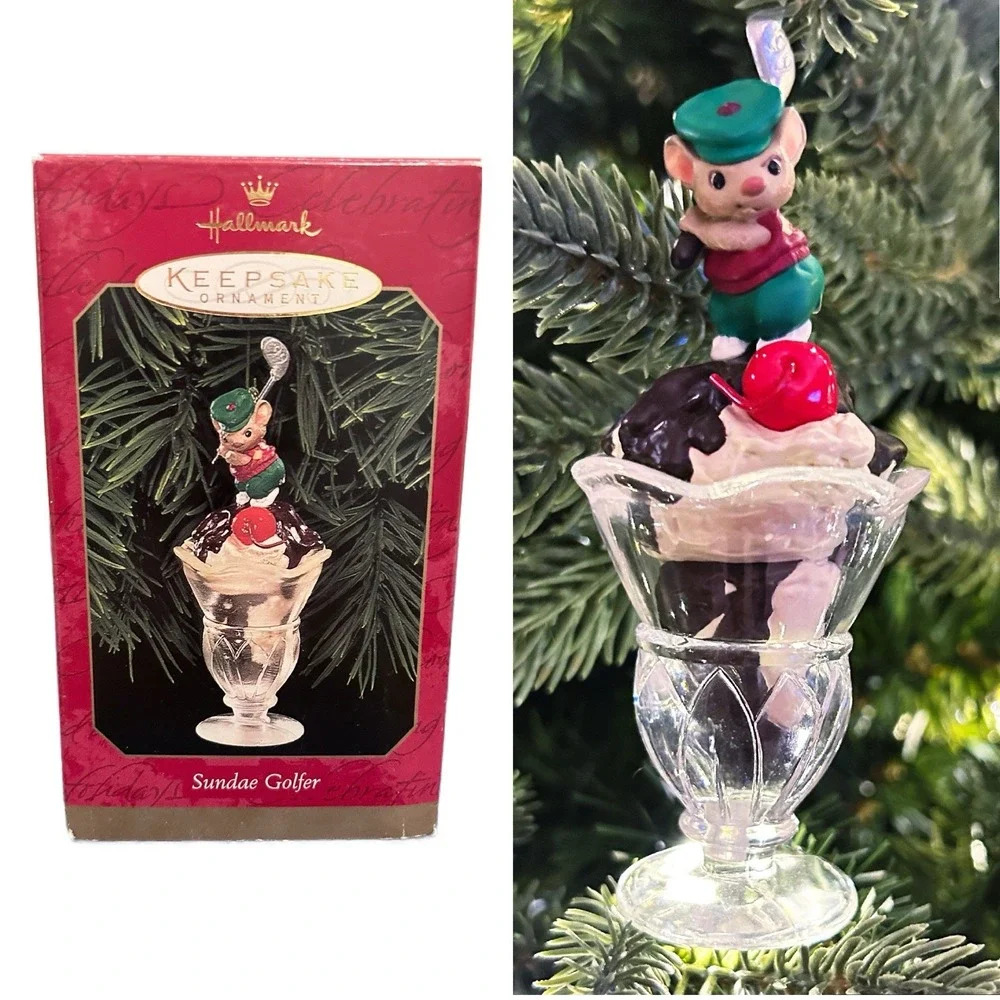 Vintage 1999 Hallmark Keepsake Ornament Sundae Golfer Mouse Golf Ice Cream w Box